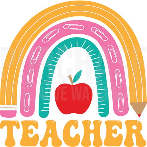 Teacher Rainbow Pencil Back To School Appreciation Svg Friends Font