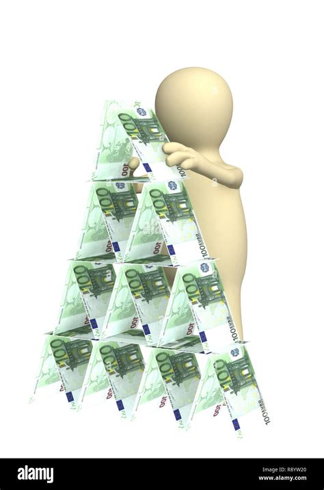 3d Puppet Making A Pyramid From Money Objects Over White Stock Photo