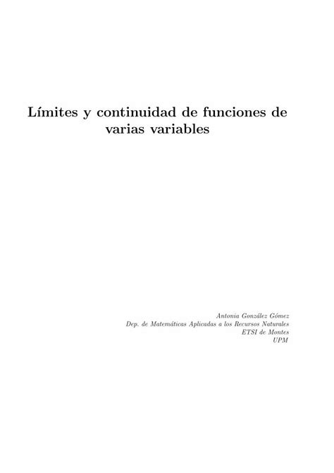 PDF L Mites Y Continuidad De Funciones De Varias Variables L