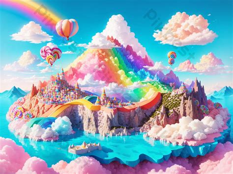 Candy Inspired Rainbow Island With Mountains Made Of Layer Cakes And