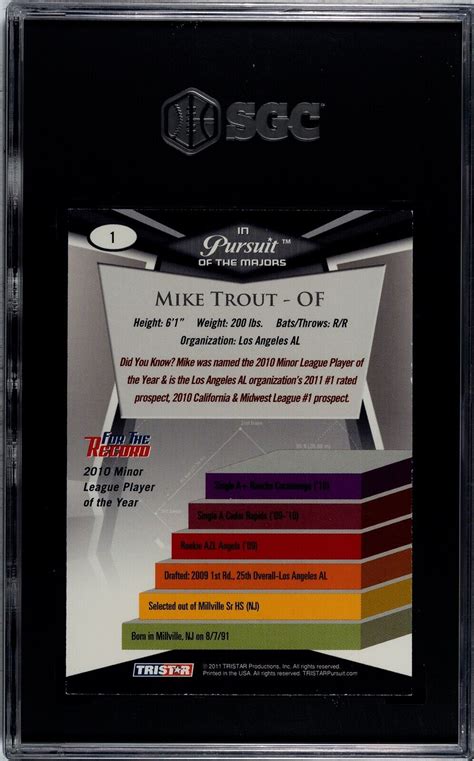 2011 Tristar Pursuit 1 Mike Trout Rookie SGC 8 Near Mint Mint Angels EBay