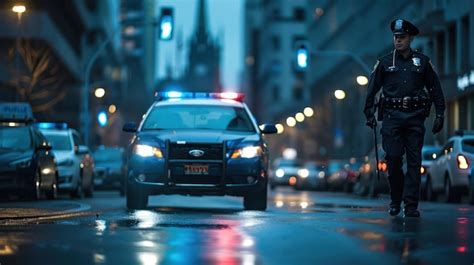 police officer patrolling  streets   urban area premium ai