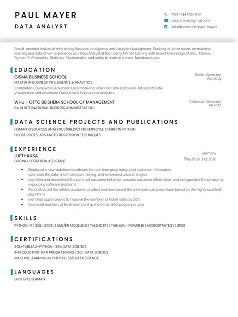 Data Analyst Resume Template | PDF | Analytics | Data Science