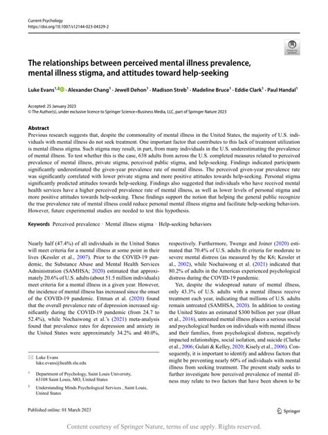 The Relationships Between Perceived Mental Illness Prevalence Mental Illness Stigma And