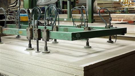 Production of Laminated Fiberboard. Fibreboard Sheets for Furniture Production Stock Image ...