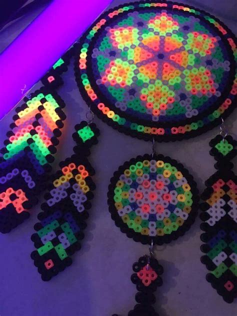 Perler Dreamcatcher Neon Perler Beads Designs Perler Beads Melty