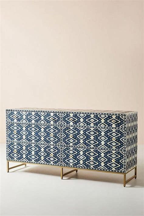 Bone Inlay Chest Of Drawers Ikkat In Navy Blue Bone Inlay Etsy Uk