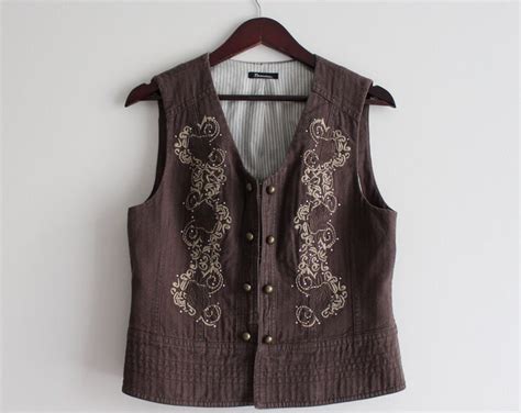 Brown Vest Dirndl Vest Embroidered Vest Womens Waistcoat Peasant Vest