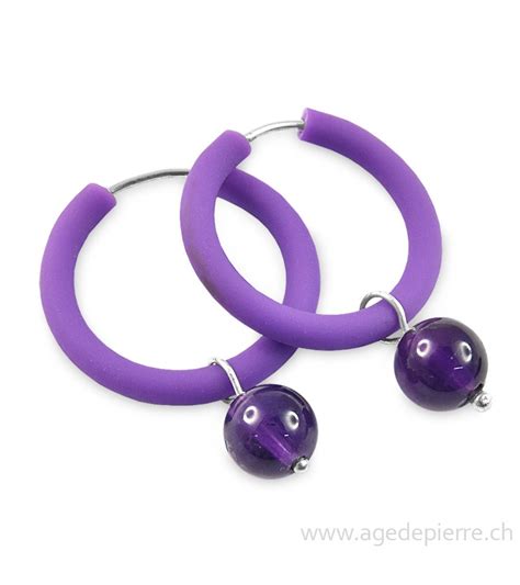 Boucle d oreille arc en ciel en caoutchouc violet et améthyste boules