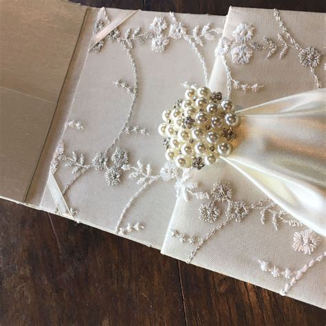 Ivory Embroidered Pearl Lace Invitation For Wedding Event Invitation