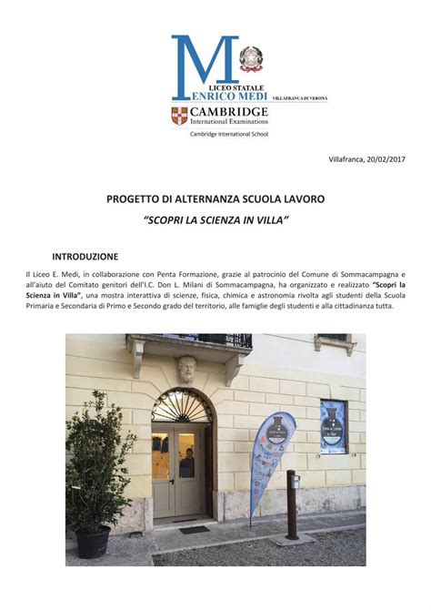 PDF PROGETTO DI ALTERNANZA SCUOLA LAVORO SCOPRI LA Villafranca