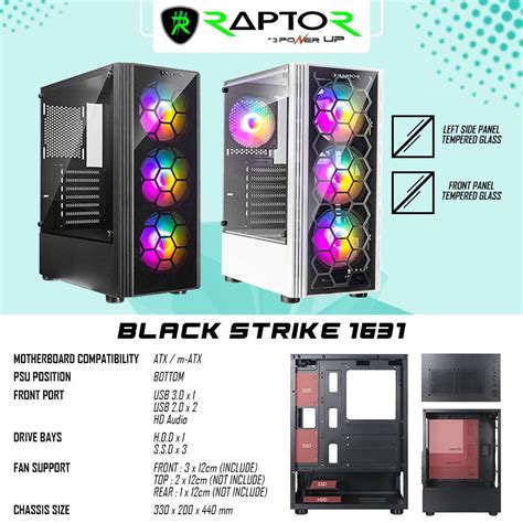 Jual Casing Raptor Black Strike 1631 Free 3 Fan RGB ATX Shopee Indonesia