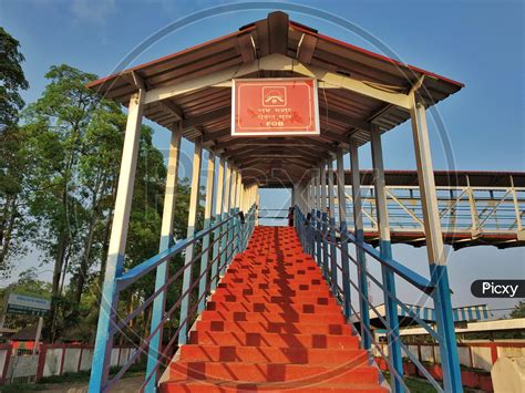 Image Of Staircase Or Steps To A Foot Over Bridge In A Railway Station