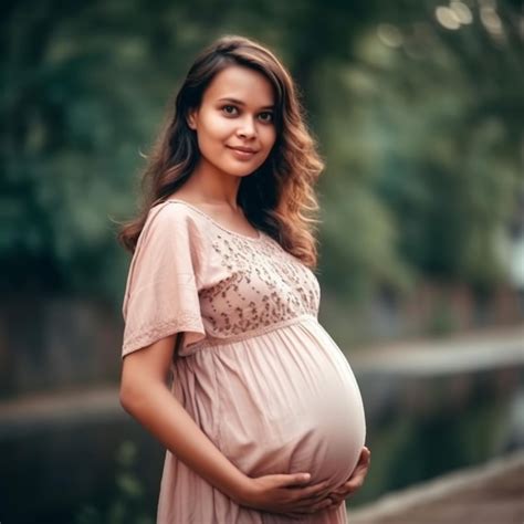 Premium Ai Image Medium Shot Pregnant Woman Posing Outdoors