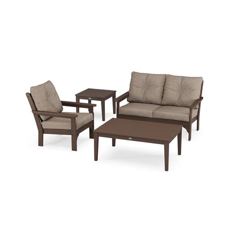 Polywood Vineyard Piece Deep Seating Set Mahogany Spiced Burlap