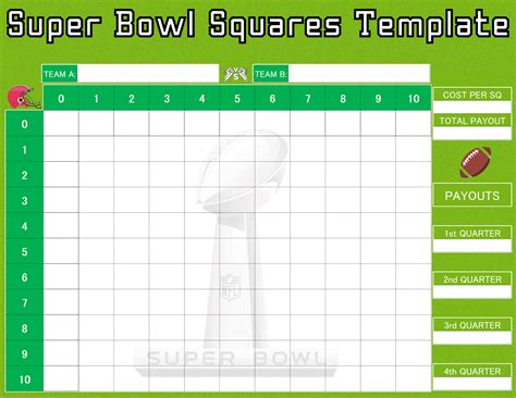 18 Super Bowl Pool Squares Template 100 Square Grid 4