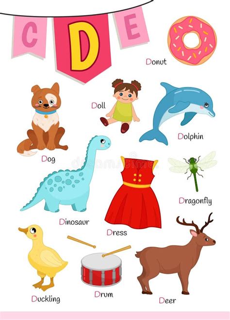 English Alphabet With Cartoon Cute Children Illustrations Stock Vector