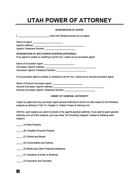 Free Utah Non Durable Power Of Attorney Form Pdf And Word