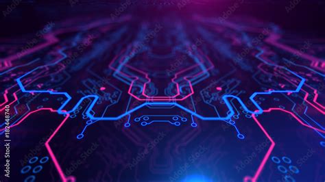 Purple Violet Blue Neon Background With Digital Integrated Network