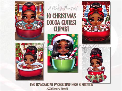 Hot Cocoa Mug Chibi Doll Clipart Chibi Chrismas PNG African American Chibi Clipart Bundle Xmas