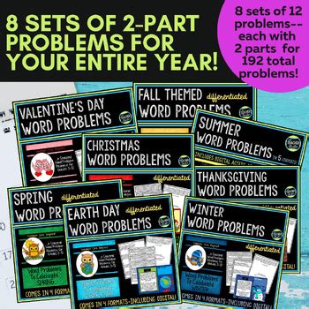 Yearly Math Word Problems Bundle Seasonal Math Word Problems Print