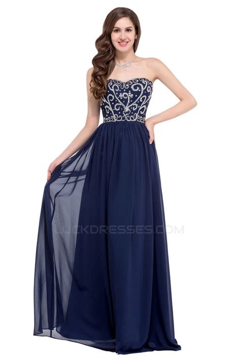 Elegant A Line Sweetheart Beaded Long Chiffon Prom Evening Formal