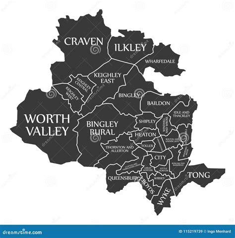 Bradford City Map England UK Labelled Black Illustration Stock Vector ...