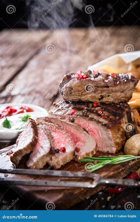 Delicious Beef Steak Stock Photo Image Of Green Grill 40384784