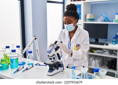 African American Woman Scientist Smiling Confident Stock Photo