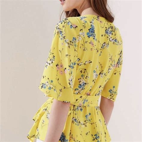 Ann Taylor Loft Yellow Floral Flutter Sleeve Wrap Top… Gem