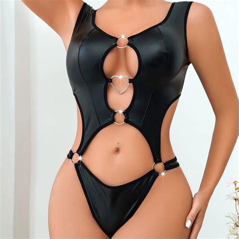 Wng Lingerie For Women Pc Leather Teddy Bodysuit Lingerie Cutout Off