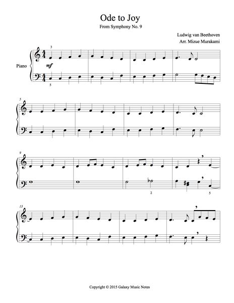 Ode to Joy | Easy piano sheet music - Galaxy Music Notes