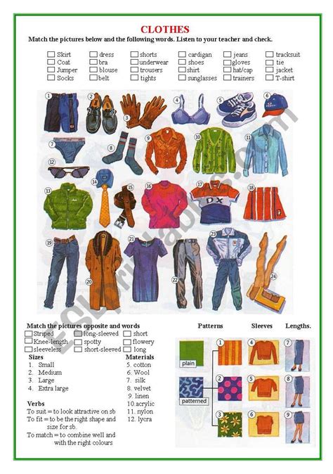 Different Types Of Clothes Worksheet