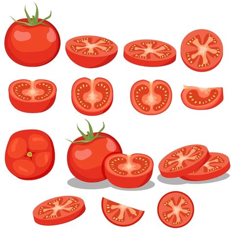 Tomates Vermelhos Frescos Diferentes Tipos De Corte De Vegetais