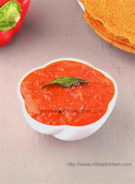 Red Capsicum Chutney Recipe Spicy Tangy Bell Pepper Dip Nitha Kitchen