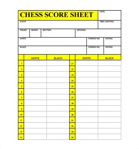 Free 8 Sample Chess Score Sheet Templates In Pdf Ms Word