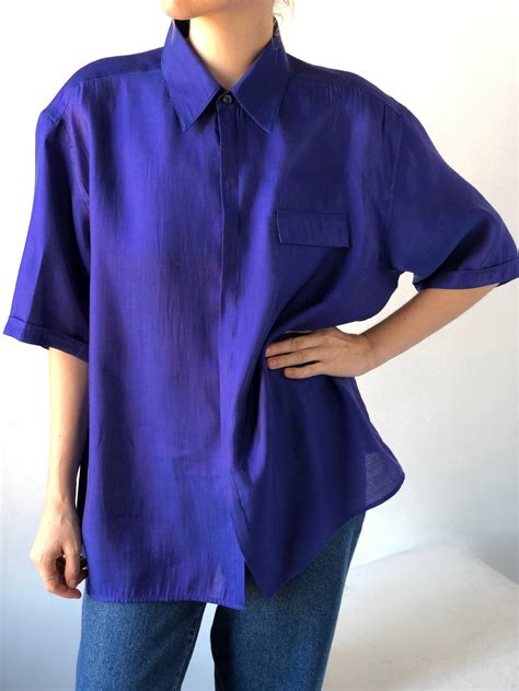 Vintage Purple button down shirt short sleeve Iridescent | Etsy