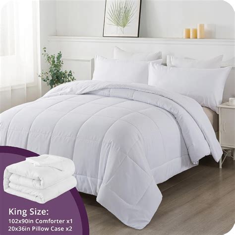 KINMEROOM King 3 Pieces Comforter Set - Ultra Soft All Season White Comforter Queen Size, 1 ...