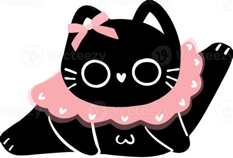 Linda Coqueta Negro Gato Con Rosado Cinta Arco 36460626 PNG