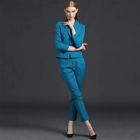 Lake Blue Women Business Suits Formal Office Suits Work Slim Fit Female Touser Suit Ladies ...