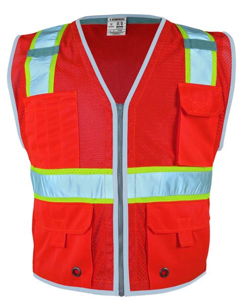 Premium Brilliant Red Mesh Class 2 Surveyors Vest Small V1710s