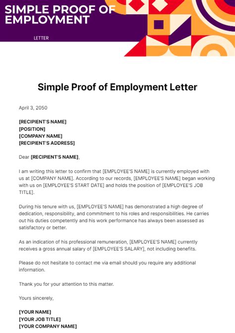 Simple Proof Of Employment Letter Template Edit Online And Download Example