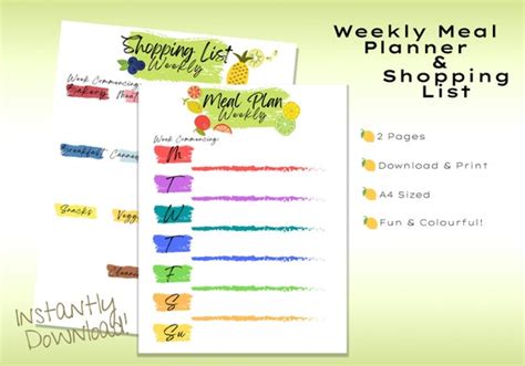 Pack Meal Planner Template Meal Plan Shopping List Etsy