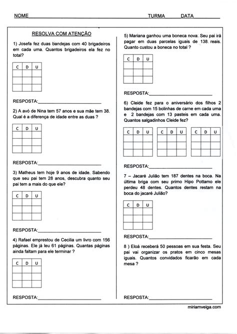 Problemas de Matemática para Resolução e Resposta · Alfabetização Blog