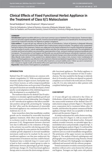 PDF Clinical Effects Of Fixed Functional Herbst Appliance In The