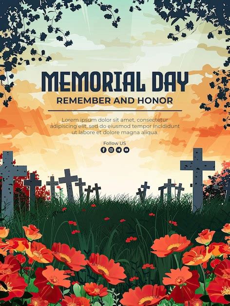 Premium Psd Memorial Day Poster Template With American Flag Background