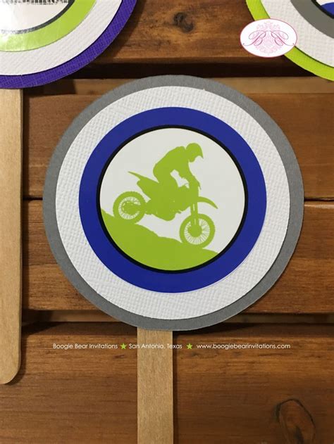 Dirt Bike Birthday Party Cupcake Toppers Set Boy Blue Green 1st 2nd 3rd