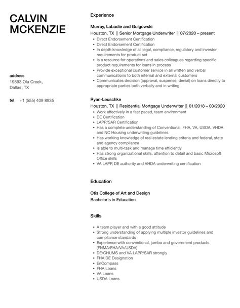 Mortgage Underwriter Resume Samples Velvet Jobs