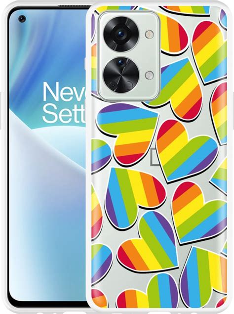 Cazy Hoesje Geschikt Voor OnePlus Nord 2T Regenboog Hartjes Bol