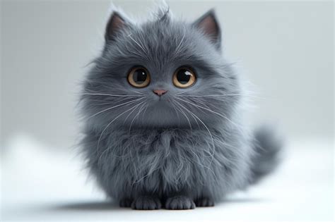 Premium Photo | Fluffy cartoon grey cat isolated background character ...